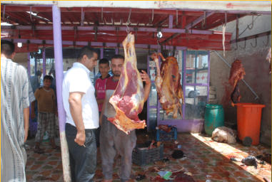 Meat market in town