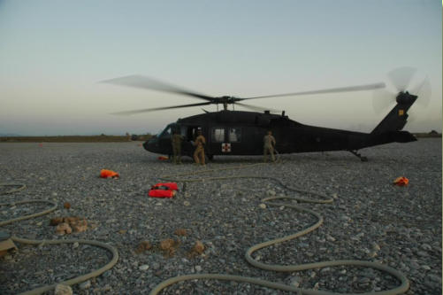 Medical Helicopter refuel at Forward Operating Base Edinburgh, Afghanistan