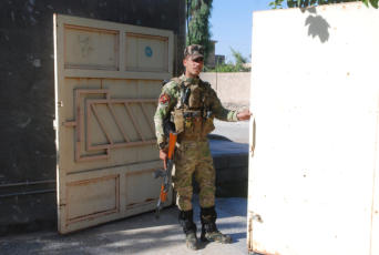 My hosts youngest brother who is an Iraqi policeman.  He was wounded twice during the 7-month battle in Dholoyia.  